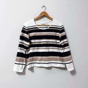 VTG 90s Y2K Croft & Barrow Stretch Striped Neutral Long Sleeve Casual T-Shirt